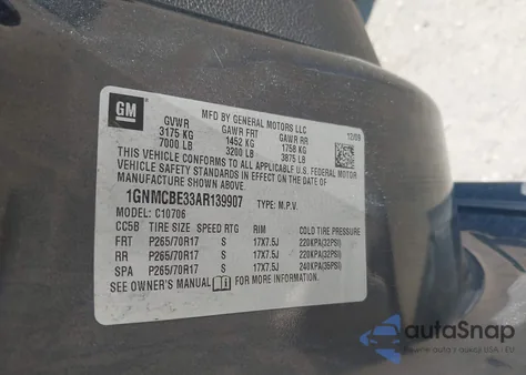 2010 Chevrolet Tahoe Lt из США, поврежденный, VIN 1GNMCBE33AR139907